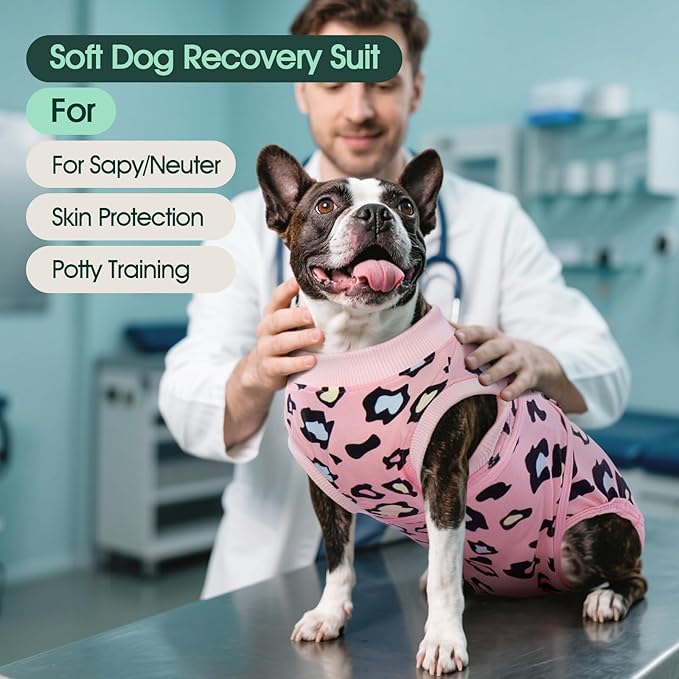Kuoser Dog Recovery Suit for Dogs After Surgery,Professional Surgical Onesie for Female Male Dogs Spay Neuter,Soft Dog Surgery Suit Bodysuit for Abdominal Wounds Skin Disease,Pink Leopard 2XL