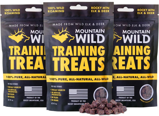 Training Treats for Dogs & Puppies – Elk & Venison Protein Puppy & Dog Treat – High Value, All-Natural, No Fillers, Grain-Free, No Artificial Preservatives – 4oz, 3 Bags