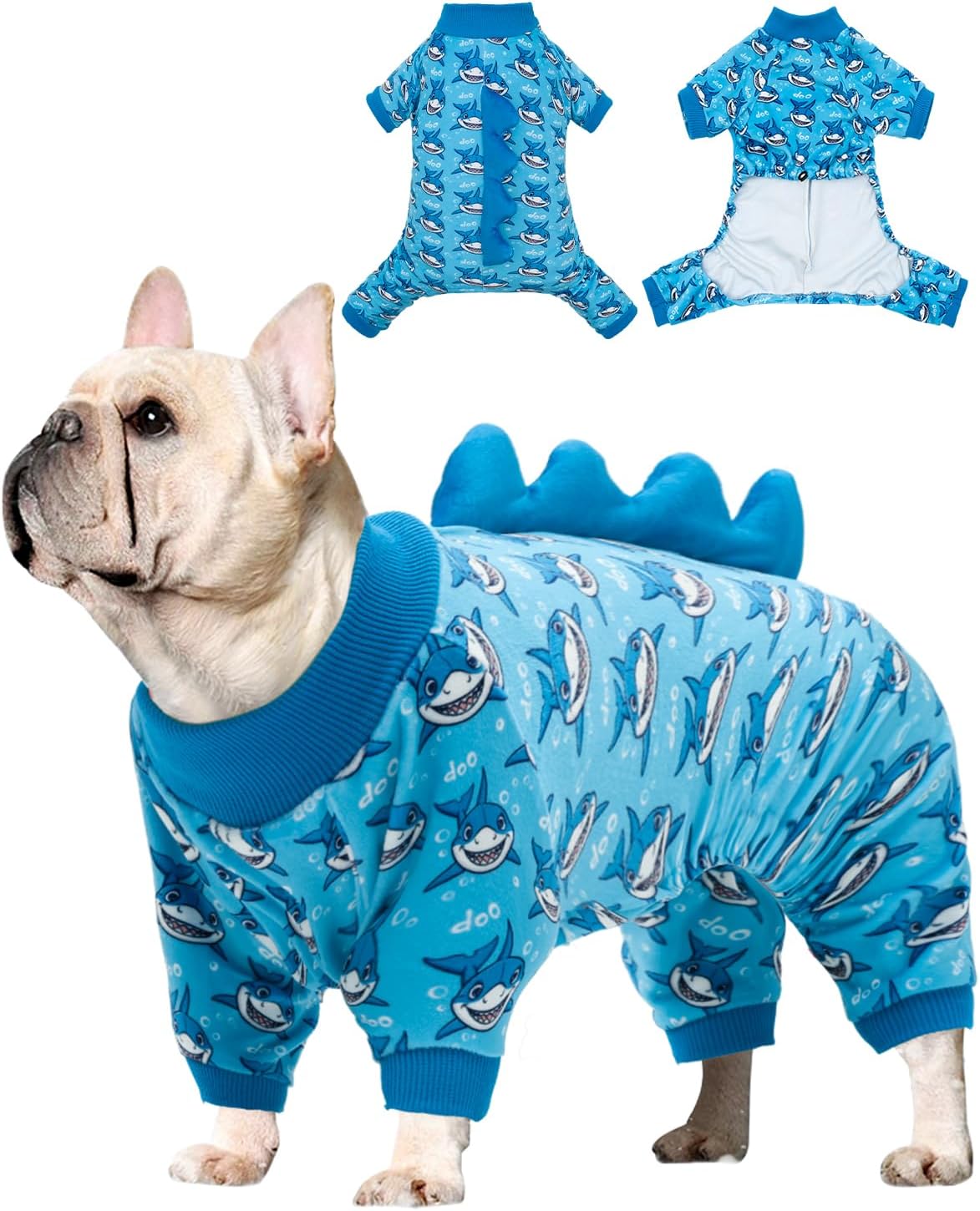 CuteBone Shark Costume Dog Pajamas, Stretchy Spandex Crystal Velvet Sleepwear Coat for Small Dogs, Soft & Warm Pet Outfit Clothes for Cold Weather, Cozy Pullover Design COSP07L