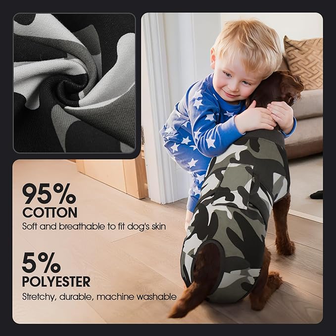 FUAMEY Dog Recovery Suit Male,Dogs Surgery Neuter Suits Puppy Spay Shirts for Female Protect Dog's Skin Anti Licking Abdominal Wounds Doggie Onesie Pet Bodysuit Alternative to Cone Grey Camouflage L