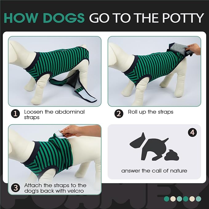 FUAMEY Recovery Suit for Dogs After Surgery,Soft Breathable Dog Bodysuit E-Collar & Cone Alternative Surgical Suit,Male Female Dog Neuter Spay Suits Anti Licking Wounds Onesie Green Black Stripes L