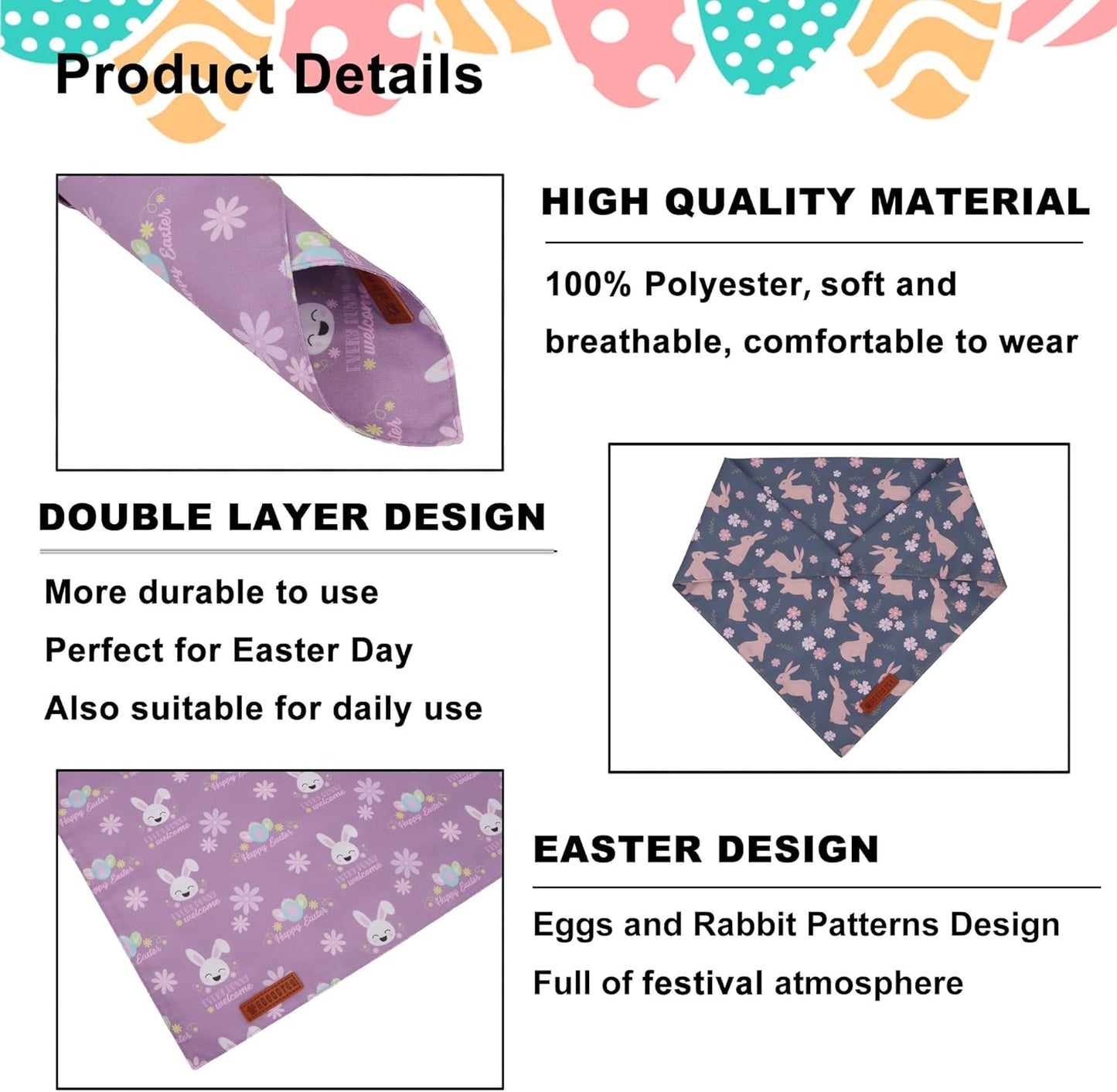 ADOGGYGO Easter Dog Bandanas, Reversible Bunny Floral Pet Scarf, Multi Size Offered, Rabbit Easter Bandana for Small Dogs Pets (Small)