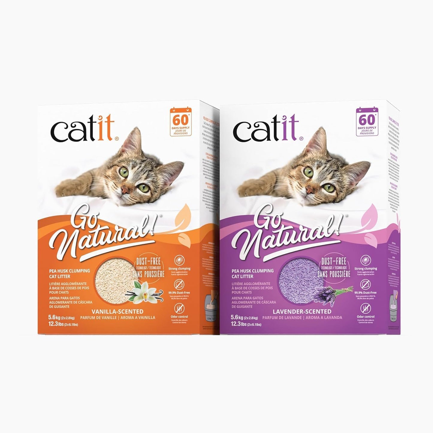 Catit - Go Natural Pea Husk Clumping Cat Litter - Lightweight, Dust Free, Easy Cleaning & Scooping, Flushable Kitty Litter with Odor Control & Subtle Fragrance - 12.3 Lbs, Lavender Scented