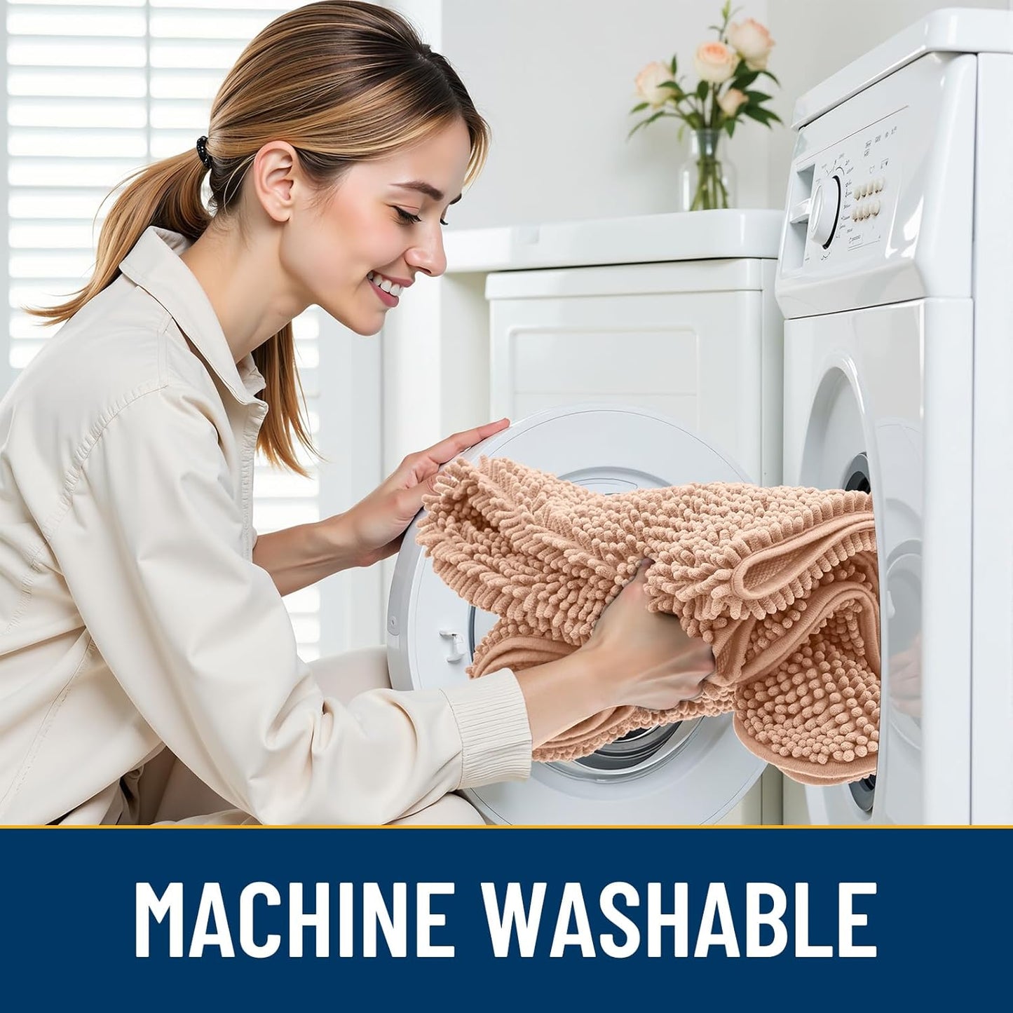 Smiry Dog Door Mat for Muddy Paws 48x30, Absorbs Moisture and Dirt Doormat, Non-Slip Washable Quick Dry Chenille Front Door Mat Indoor Entrance, Entryway Carpet for Inside Floor, Peach