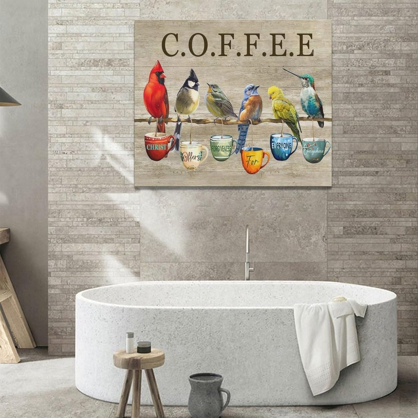 Rustic Bird Coffee Wall Art Kitchen Christ Coffee Pictures Wall Decor Farmhouse Cardinal Hummingbird Canvas Print Painting Artwork for Coffee Bar Living Room Bedroom 20"x24"