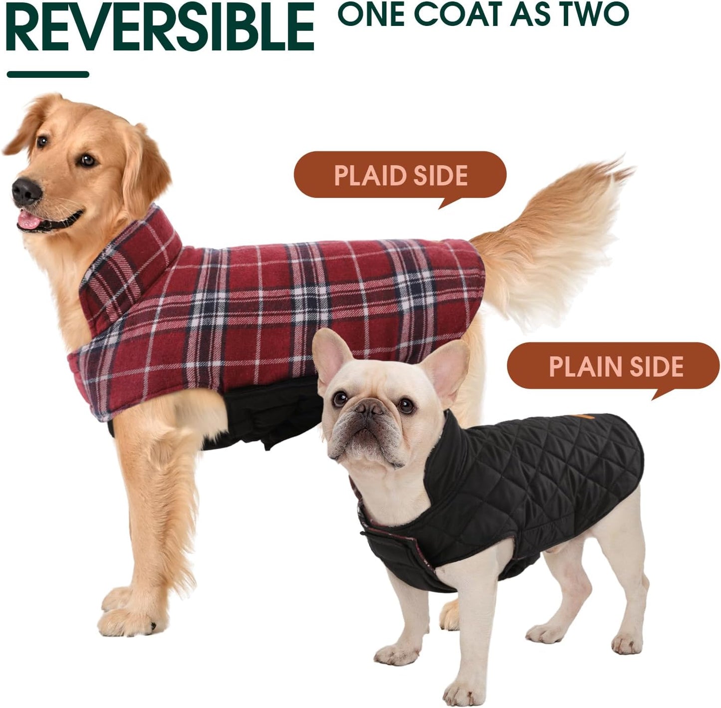 Kuoser Waterproof Dog Coat, Reversible Dog Jacket for Medium Dogs, Adjustable Durable Doggie Winter Coat Warm Puppy Cold Weather Apparel from Small to Large Breed, Red M