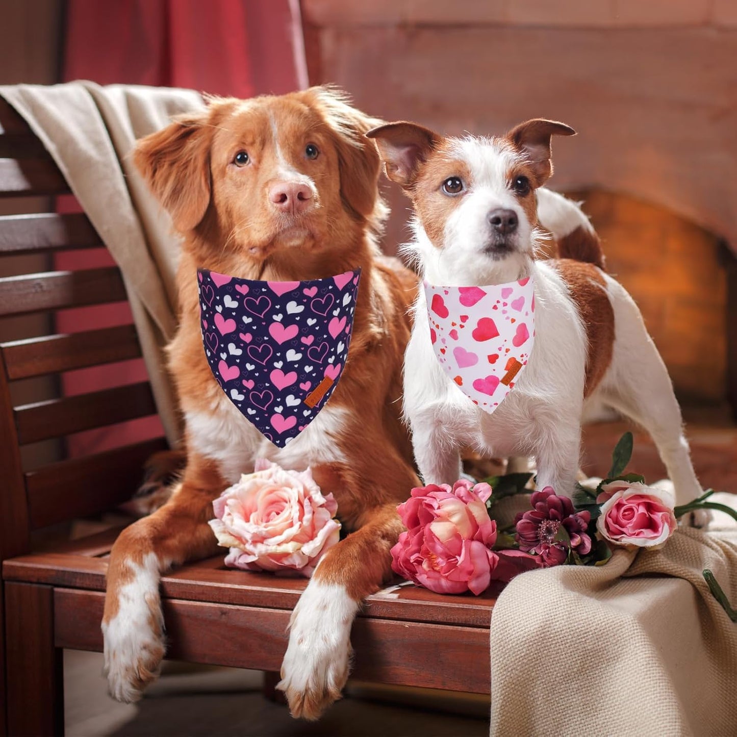 PTDECOR Valentine Dog Bandana, White Purple Love Heart Design Reversible Dog Scarf, Triangle Valentine Bandanas for Small Pets (Small)
