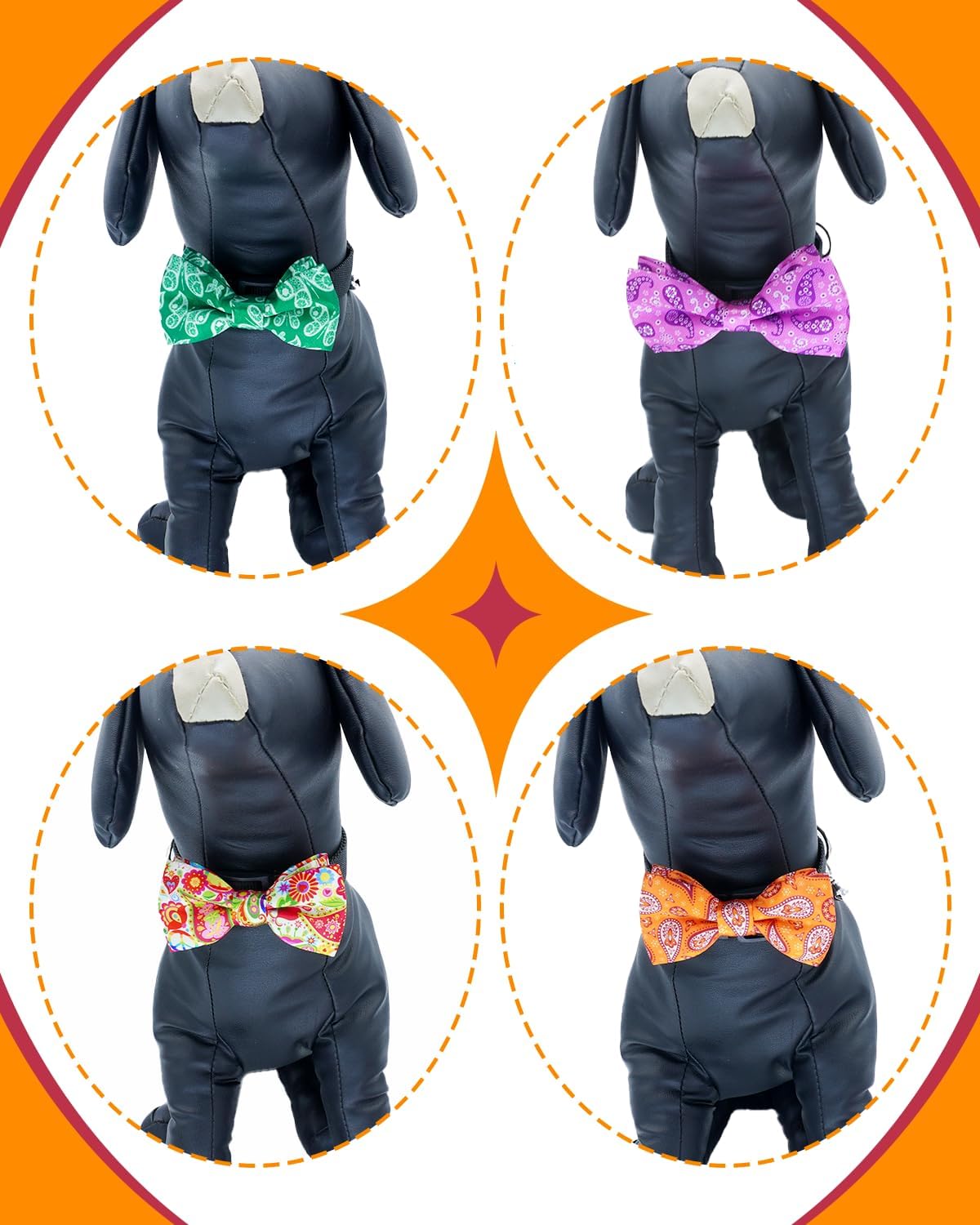 PET SHOW 10 Pack Paisley Big Dog Bow Ties for Large Medium Dogs Sliding Collar Attachments Floral Bowties Classy Bowknots Party Holiday Pet Grooming Accessories(Large)