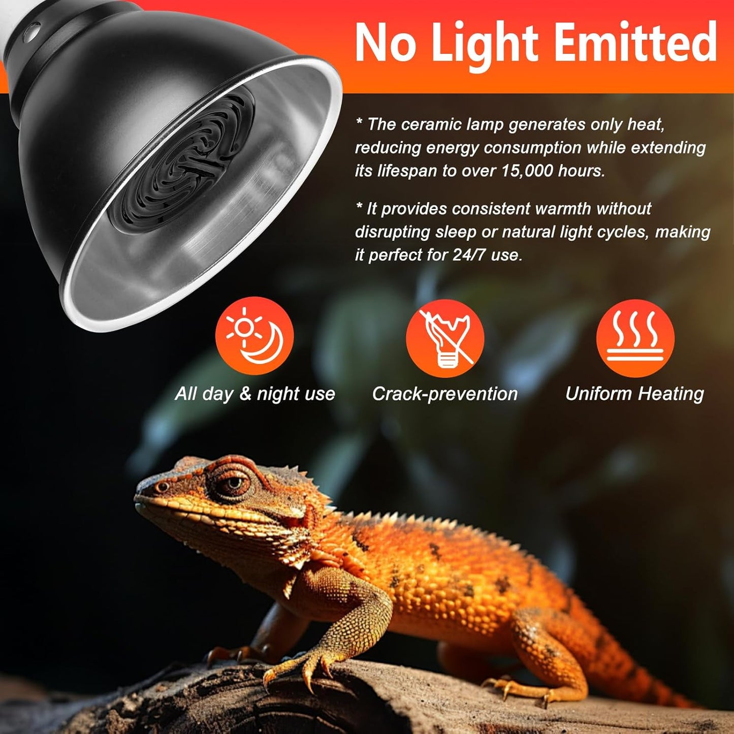 High Efficiency 75W Ceramic Heat Emitters, Pack of 2 Reptile Heat Lamp Bulbs for Bearded Dragon, Lizard, Iguana, Geckos & Small Pets Basking (Black, 75 Watts)