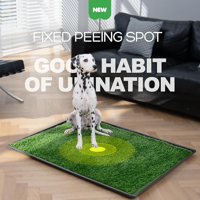 Dog Grass Pad with Tray, 23×16in Small Litter Box, 2×Grass Pad for Dogs Potty Washable, Thick Soft Odor-Free Hemmed Dog Pee Grass, Indoor Puppy Potty Training Balcony (Without Grid)