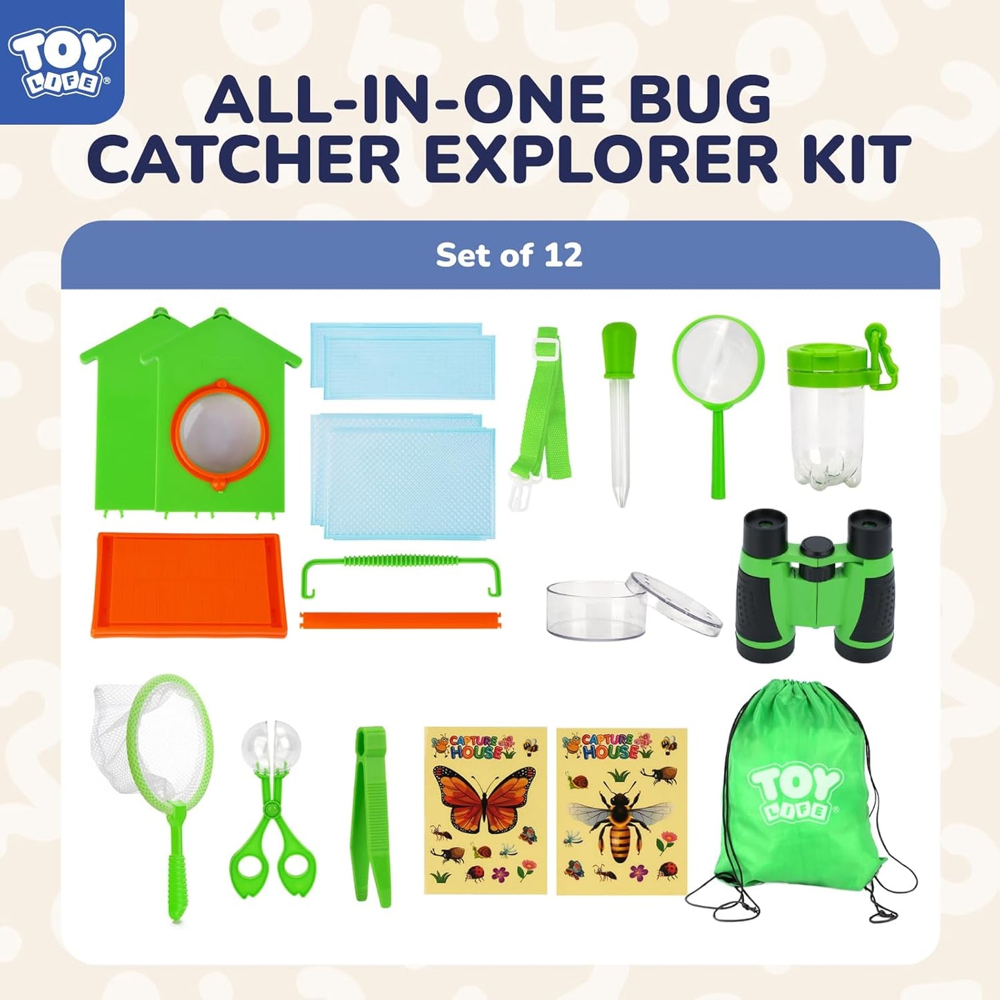 TOY Life Bug Catcher for Kids, Bug Catching Kit Kids Explorer Kit with Bug Net, Catching Tool, Tweezers, Magnifying Glass, Binoculars, Insect Catcher, Educational Outdoor Toys Kid Adventure Set
