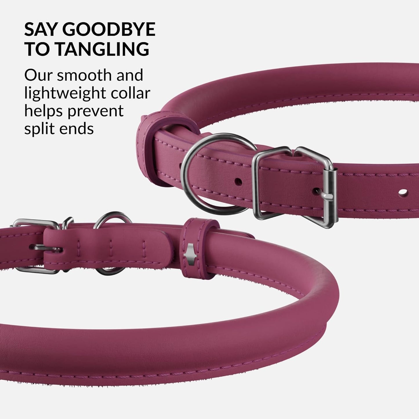 CollarDirect Rolled Leather Dog Collar, Soft Padded Round Puppy Collar, Handmade Genuine Leather Collar Dog Small Large Cat Collars 13 Colors (6 Inch, Pink Smooth)