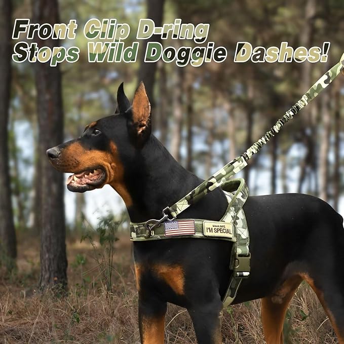 Forestpaw No Pull Dog Harness - Soft Flannel Padded Tactical Dog Vest Harness with Quick Release Buckle, Adjustable Reflective Pet Harness for Large Dogs Walking Training,Green Camouflage L