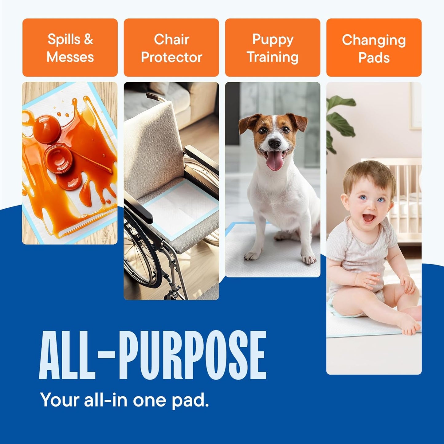 Disposable Changing Pads [100-Pack] Diaper Pad for Baby, Puppy & Dog - Pee & Wee Underpads - Chux Potty Training Liner - Changing Table Cover - 17"x13" Leak-Proof Liners for Incontinence & Travel Use