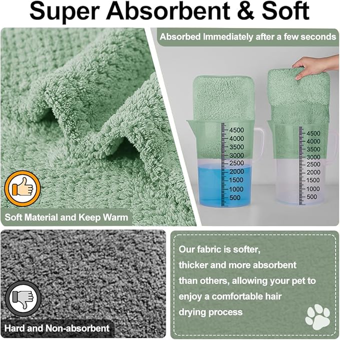 Medium to Large Size Dog Bathrobe, Quick Drying Super Absorbent Used for After Bathing, Warm Dog Towels, Adjustable Hoodies and Belts for Pet Dogs Bath Clothes Products (Green Jacquard, 3XL)