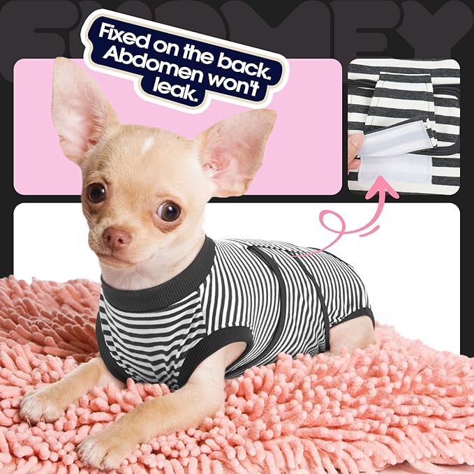 FUAMEY Dog Recovery Suit Male,Dogs Surgery Neuter Suits Puppy Spay Shirts for Female Protect Dog's Skin Anti Licking Abdominal Wounds Doggie Onesie Pet Bodysuit Alternative to Cone Gray Stripes XXL