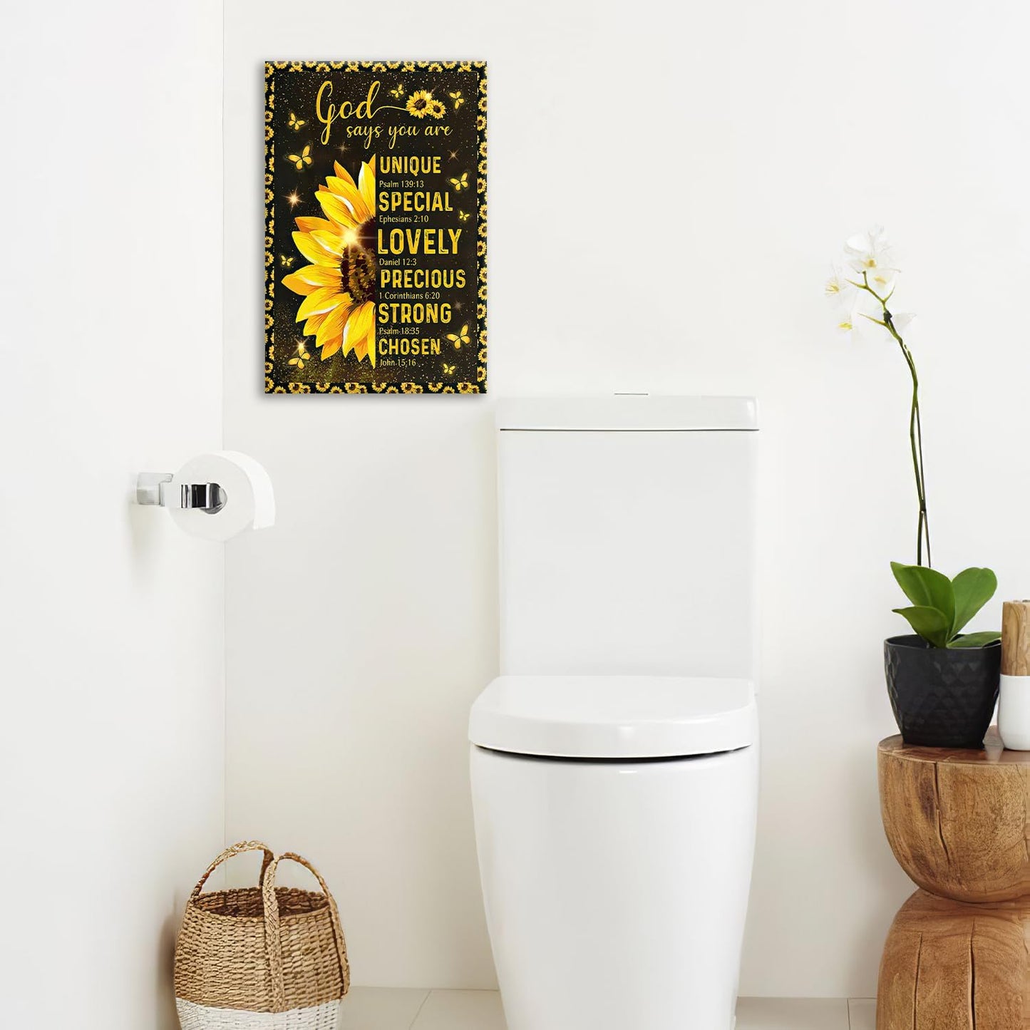 Christian Sunflower Bathroom Pictures Wall Art, Bible Verse Bathroom Wall Decor for Bedroom Office Wall Decorations for Bathroom Living Room Painting Artwork Modern Poster Prints 24"L x 16"W