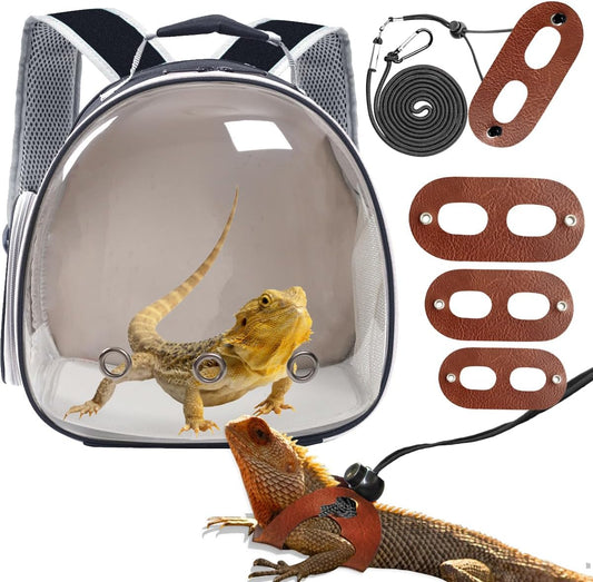 Bearded Dragon Travel Backpack with Harness and Leash Set,Lizard Backpack Travel Carrier,Space Capsule Clear Bubble Window Astronaut Reptile Carrier Backpack for Kids, Airline Approved