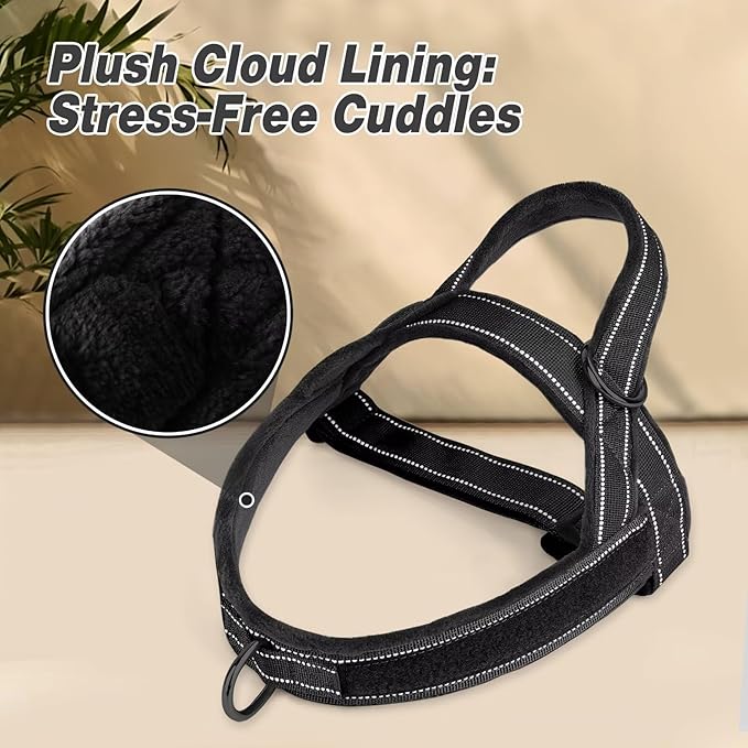 Forestpaw No Pull Dog Harness - Soft Flannel Padded Tactical Dog Vest Harness with Quick Release Buckle, Adjustable Reflective Pet Harness for Medium Large Dogs Walking Training,Black L