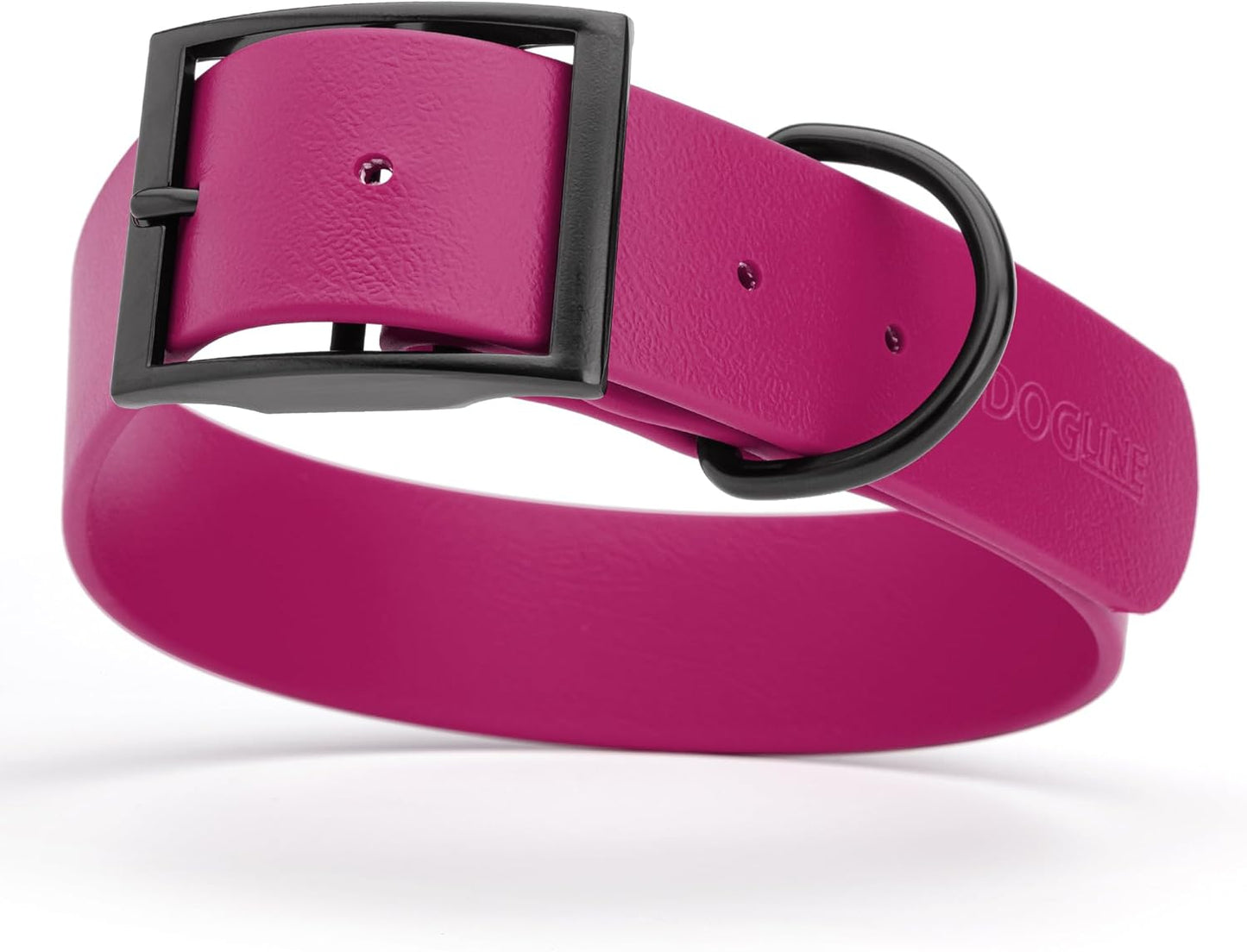 Dogline Biothane Waterproof Dog Collar Strong Coated Nylon Webbing with Black Hardware Odor- Proof for Easy Care Easy to Clean High Performance Fits Small Medium or Large Dogs, Magenta Pink