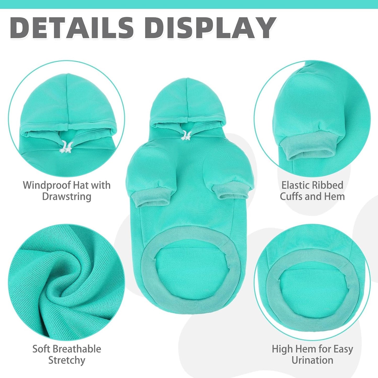 KOOLTAIL Basic Dog Hoodie - Soft & Warm Dog Hoodie Sweater with Leash Hole and Pocket, Dog Winter Coat, Cold Weather Clothes Sweatshirt for Small Medium Large Dogs Puppy Cat Boys Girls Lake Blue XS