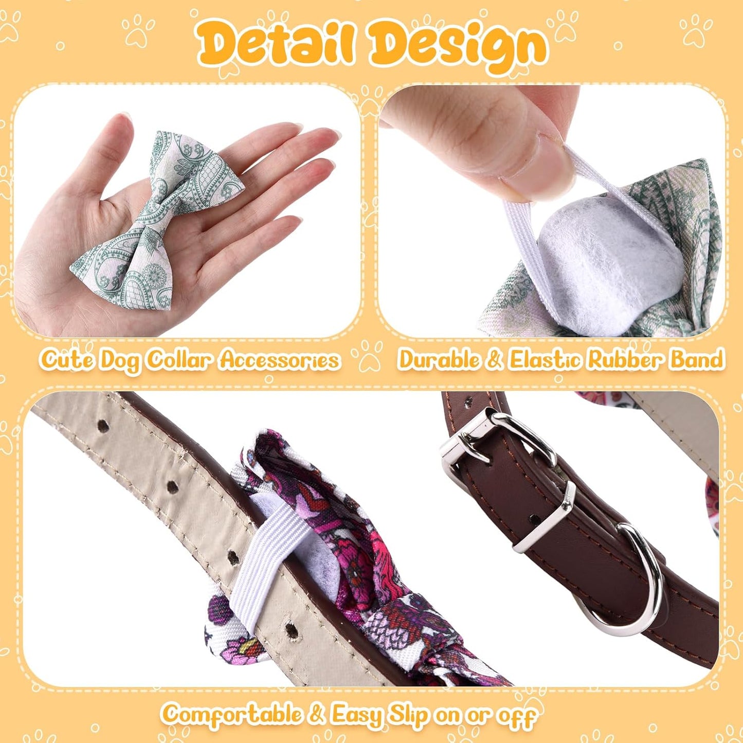 Reginary 50 Pieces Dog Bow Ties Pet Collar Bow Puppy Collar Attachment with Rubber Bands for Small Medium Cat Pet Grooming Charms Accessories Wedding Birthday Occasion (Paisley Style)