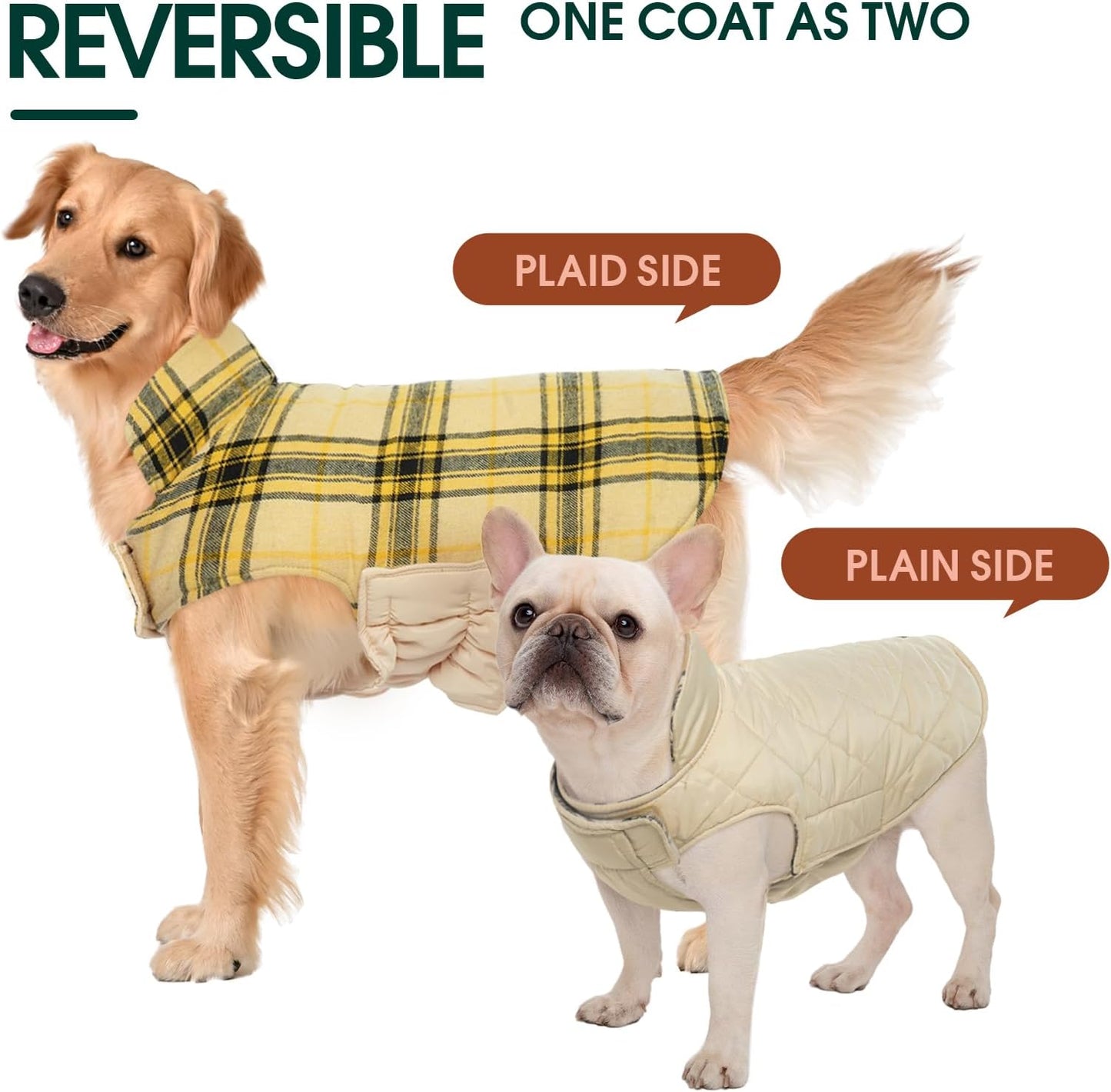 Kuoser Warm Dog Coat, Waterproof Dog Jacket for Extra Large Dogs, Adjustable Durable XXXL Doggie Winter Coat Reversible Puppy Cold Weather Apparel for Large Breed, Yellow 3XL