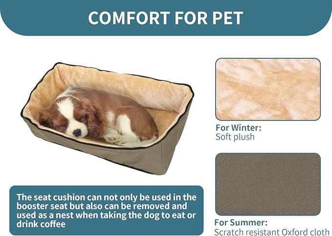 Petsfit Dog Booster Seat for 2 Small Dogs or Medium Dog up to 55 lbs, Large Dog Car Seat with 2 Big Pockets for Cars, Trucks and SUVs (Large, Brown)