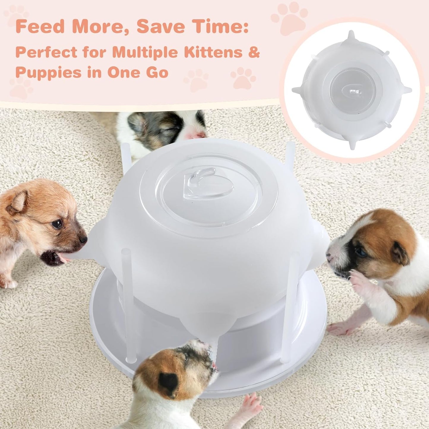 Nursing Nipple for Kittens, Nursing Nipple with 4 Adjustable Detachable Nipples – Perfect Replacement for Nursing Bottles, Puppy Feeder for Newborn Kittens & Puppies, 200ml Capacity(White)