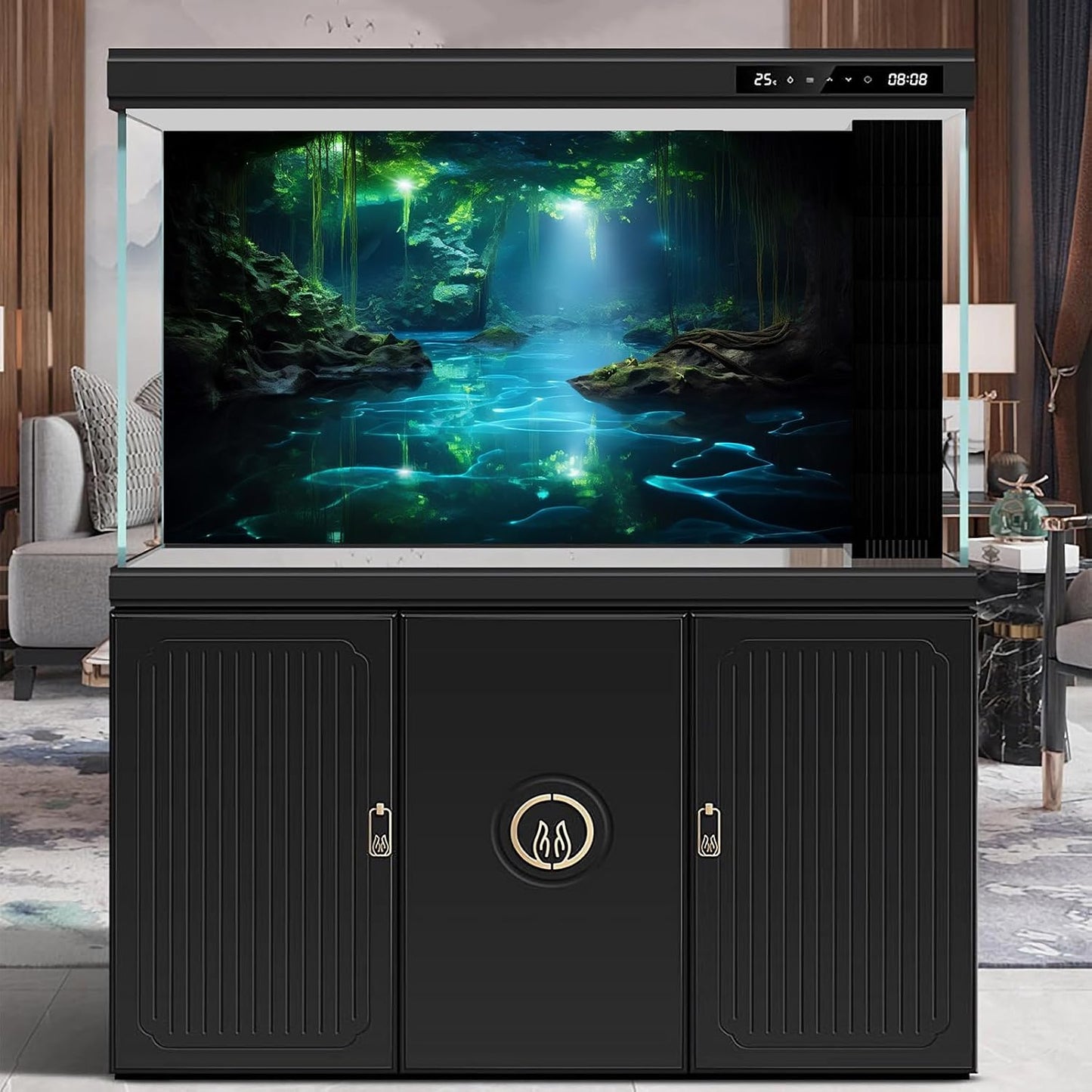 Cave Aquarium Background Underwater Cave with Light Beam Tranquil Stream Terrarium Background Mysterious Elegant Fantasy Tropical Plants Fish Tank Backdrop Wallpaper Poster Decorations Vinyl 48x24in