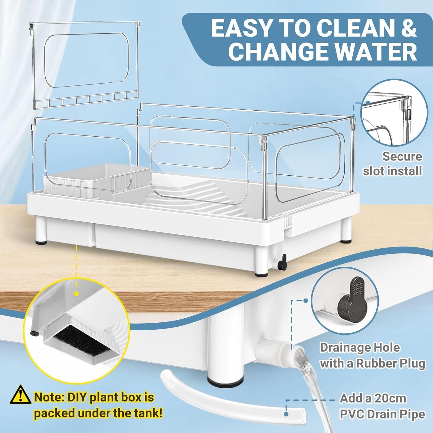 GOZILLA Small Turtle Tank Kit(Tank+Lamp+Filter), Acrylic Turtle Starter Kit with Adjustable Lamp, Reptile Habitat and Terrarium with Multi-Functional Areas for Small Reptiles. (White Kit)