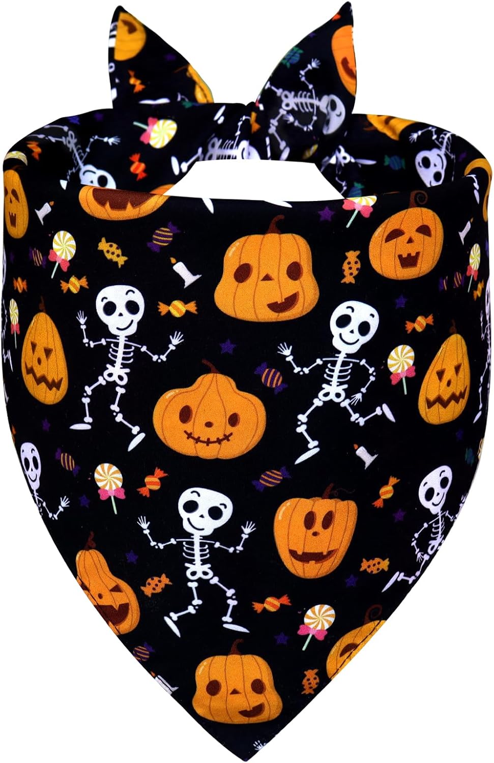 Halloween Dog Bandana for Small Dogs - Reversible Black Skull Pumpkin Print Scarf - Soft & Quick-Dry for Costume Parties
