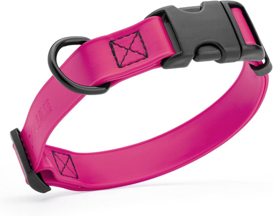 Dogline Biothane Waterproof Dog Collar with Quick Release Buckle Strong Coated Nylon Webbing with Odor- Proof for Easy Care Easy to Clean Fits Small Medium Large Dogs, Magenta Pink 3/4" W 12-19" L