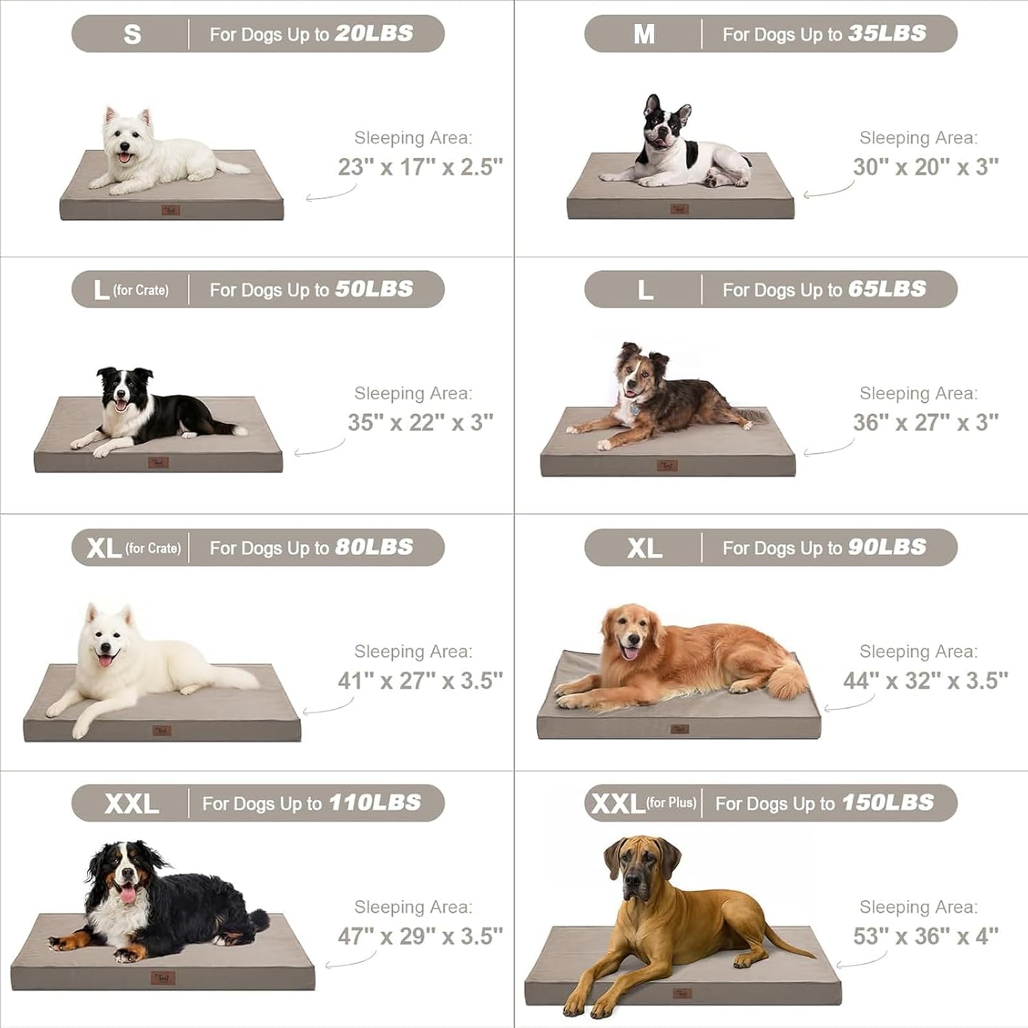 Outdoor Dog Bed for Medium Dogs, Waterproof Dog Crate Bed for Puppy Beds, Orthopedic Egg Crate Foam Pet Bed with Washable and Removable Oxford Cover, Khaki