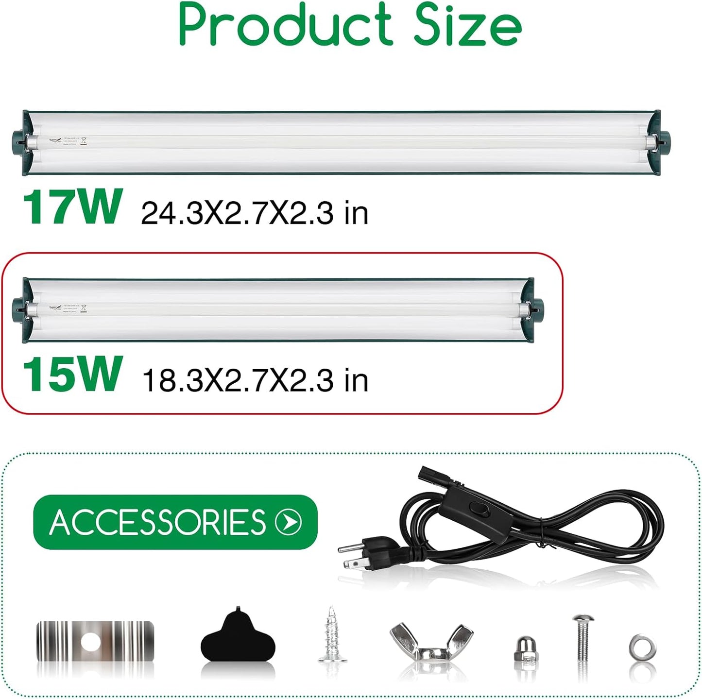 T8 Reptile Light Fixture Combo Kit 15W Light Fixture Jungle Green Reptile Terrarium Hood 10.0 UVB Light Bulb Fluorescent Tube for Bearded Dragon Lizards Tortoise for Tropical and Deserts Reptile lamp