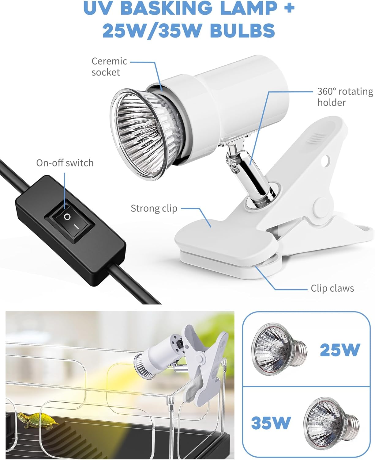 Small Turtle Tank Kit, Acrylic Turtle Tank Starter Kit with Basking Platform, Bottom Drainage, Multi-Function Areas for Turtles, Crabs, Crayfish, Small Reptiles. (Black+White)