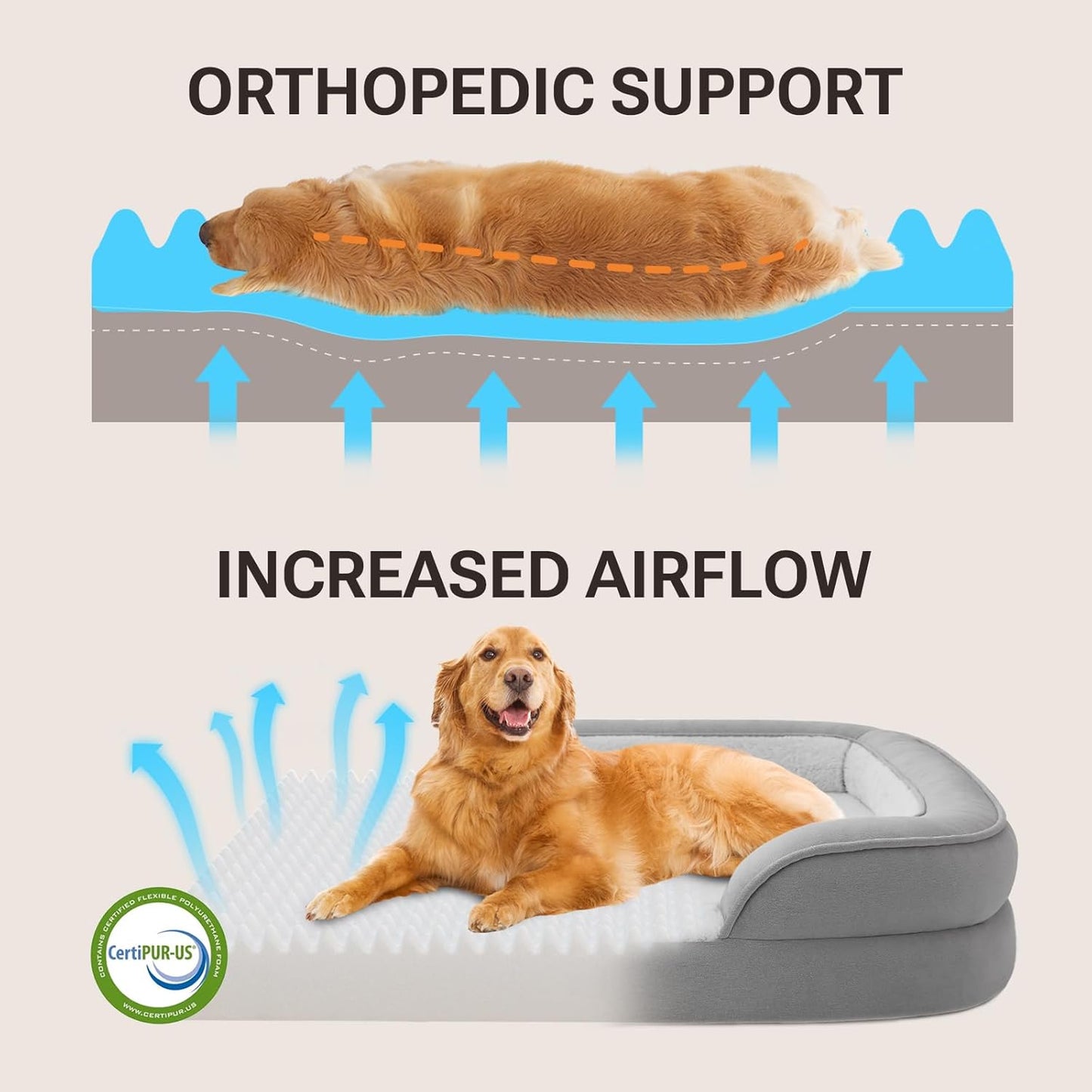 Soft Touch Orthopedic XL Dog Bed for Large Dogs with Faux Fur Top, Waterproof Pet Couch Bed with Removable Washable Cover and Supportive Foam Filling (Brown, Extra Large)