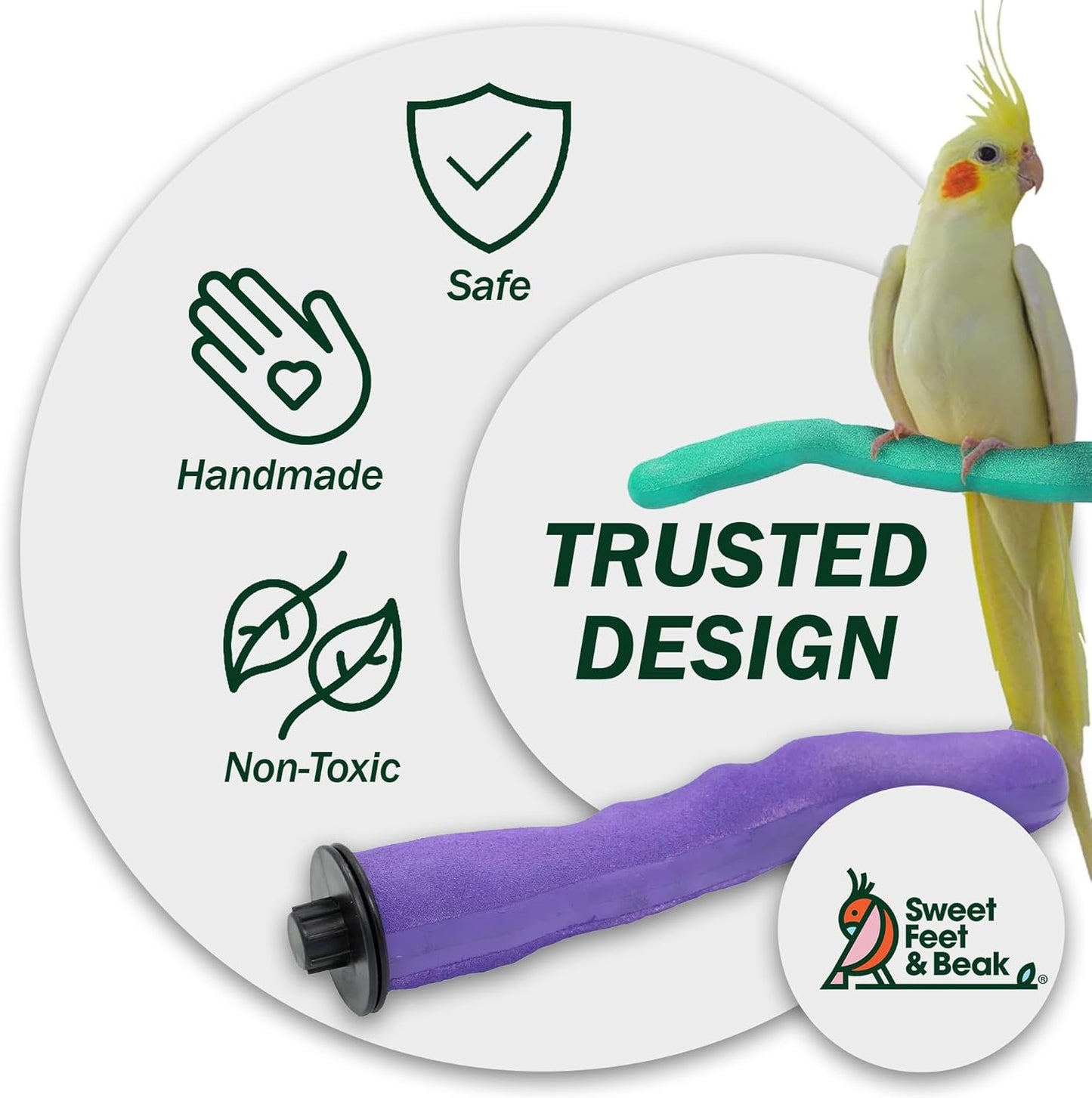 Sweet Feet & Beak Safety Pumice Bird Perch, Medium 1-1/4" X 12", Blue - Lightweight Grinding Bird Perches for Cage - Bird Nail Trimming Perch for Healthy Beak & Feet - Multi-Size & Color Parrot Stand