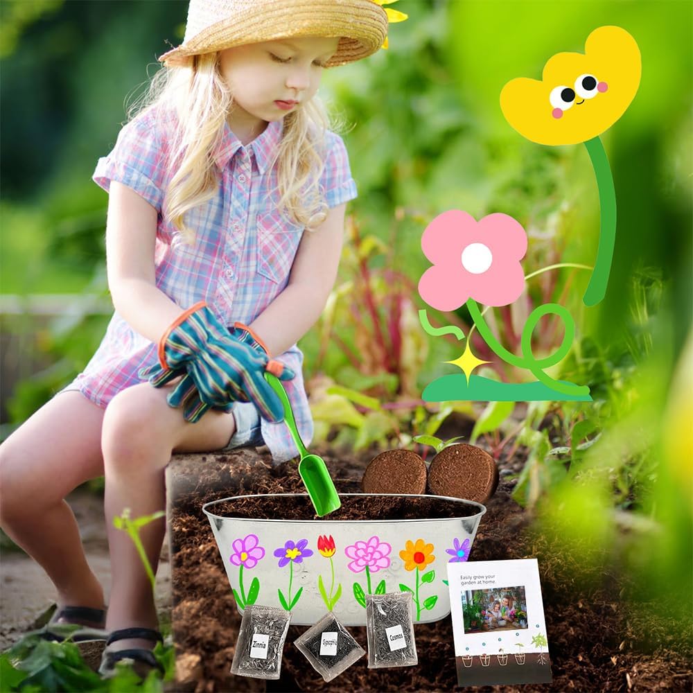 IELEK Paint & Plant Growing Flower Garden Kit for Kids - Arts and Crafts Gardening Set Easter Gifts Kit for Girls & Boys Ages 5, 6, 7, 8, 9, 10, 11 & 12 Year Old