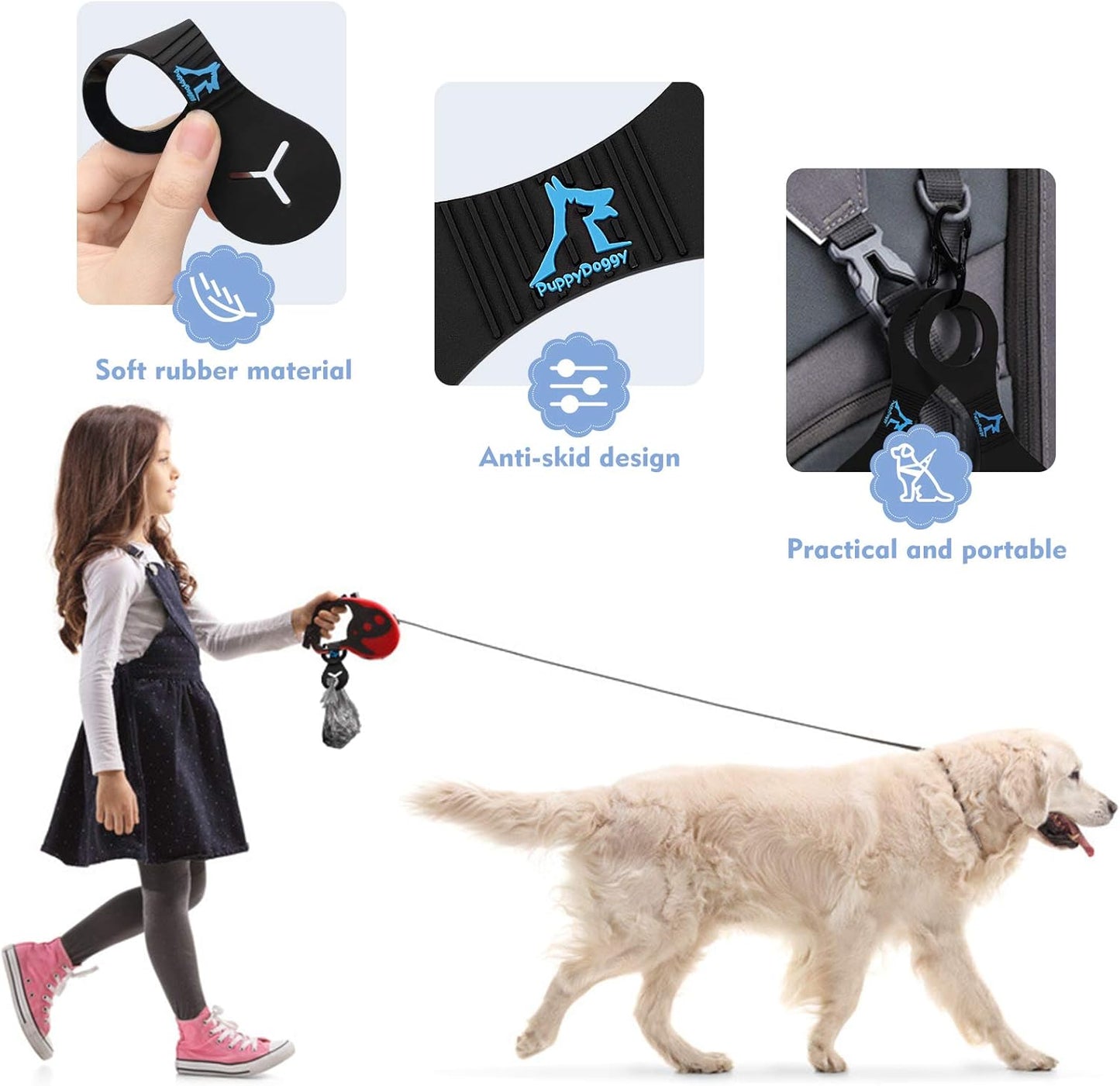 PuppyDoggy Dog Poop Bag Holder for Leash Waste Bag Carrier Dog Poop Bag Dispenser for Walking Running Bicycle Accessory 4 Pieces (Black + Pink)