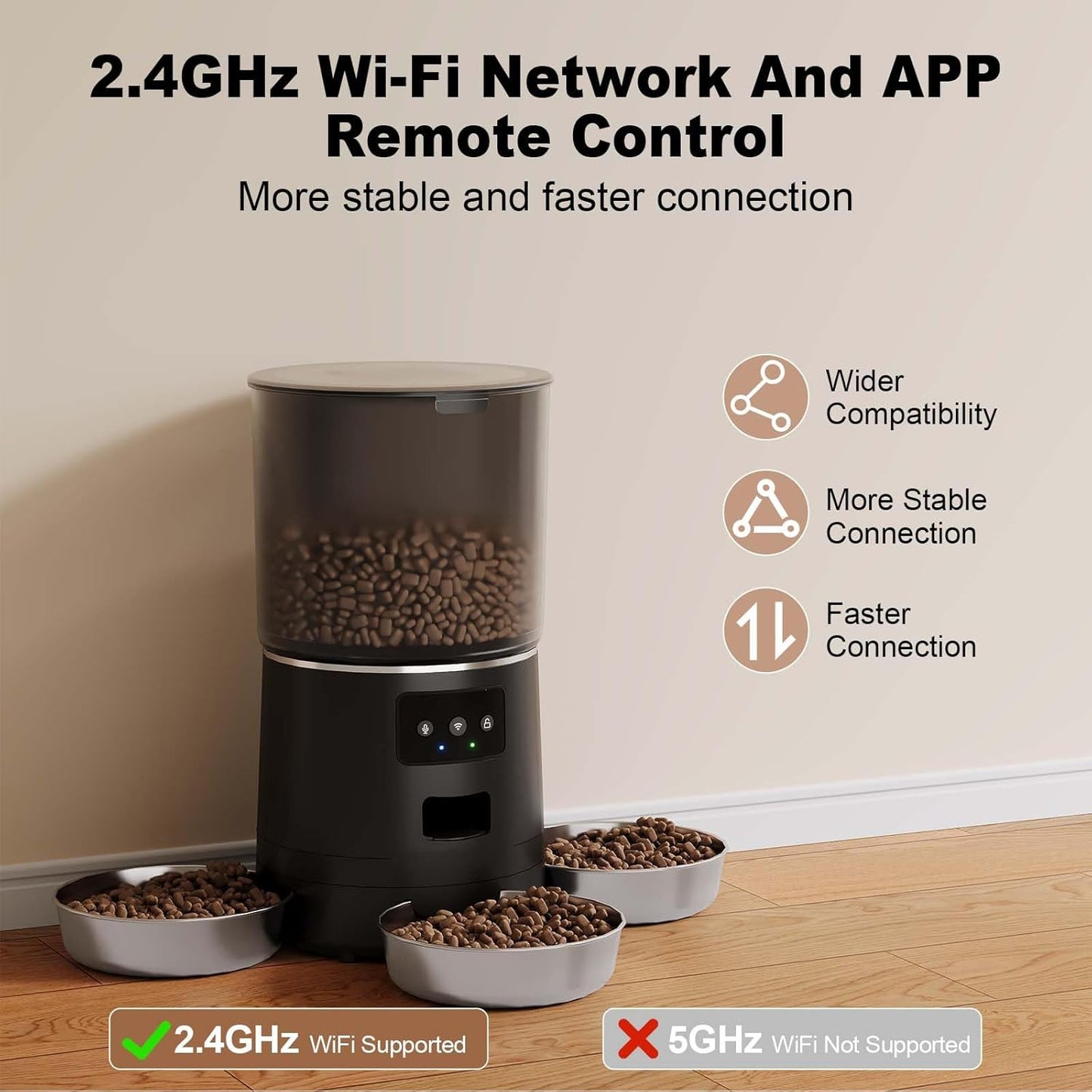 3-Cat Automatic Pet Feeder, 6L WiFi Cat Food Dispenser with APP Control, 1-10 Meal Programmable, Voice Recorder, Smart Alerts, Stainless Steel Bowls for Cats and Small Dogs (Black)