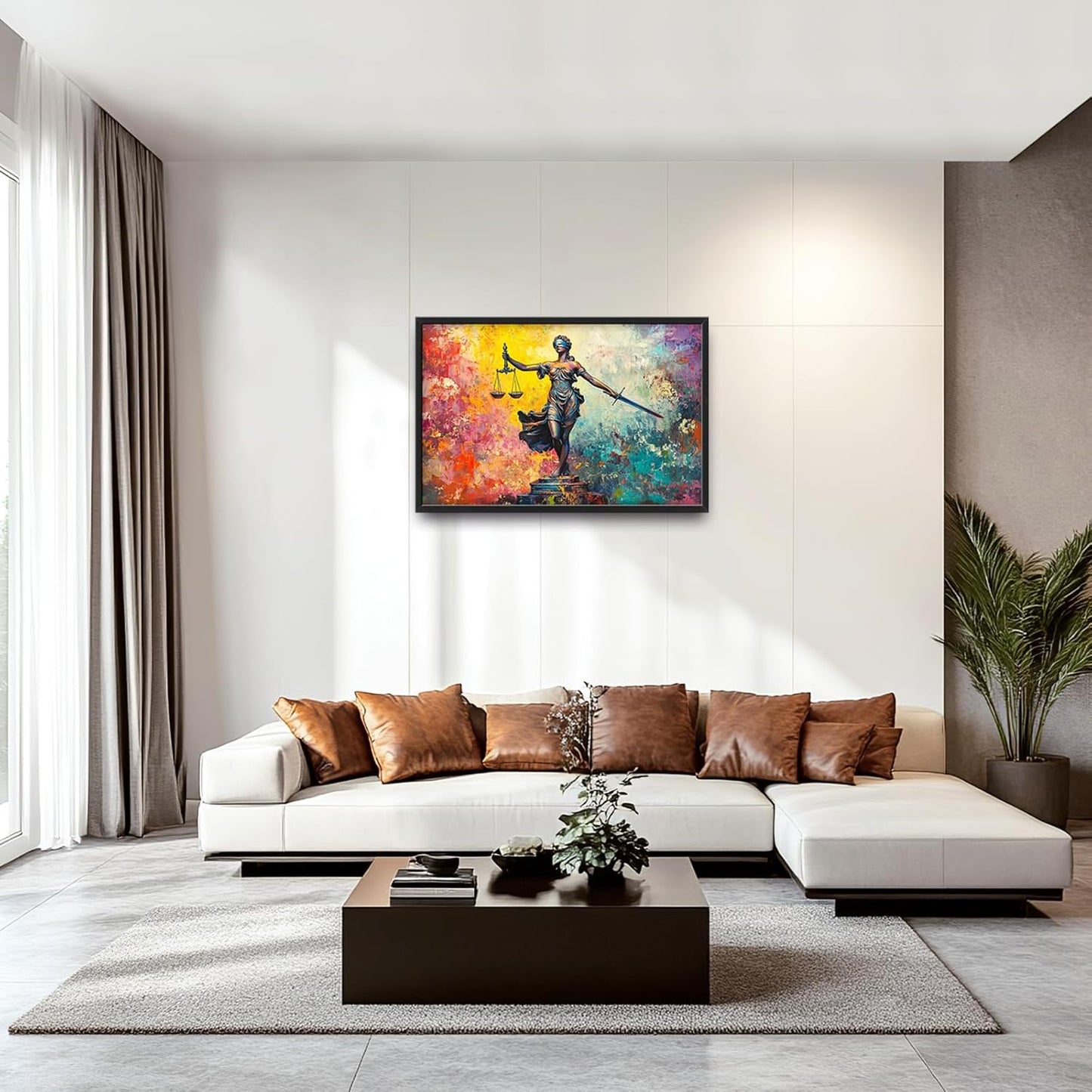 Extra Large Lady Justice Framed Wall Art for Living Room,Oversized Scales of Justice Pictures Wall Decor,Abstract Colorful Canvas Print Painting Modern Artwork Bedroom Office Bathroom 36L" x 24W"