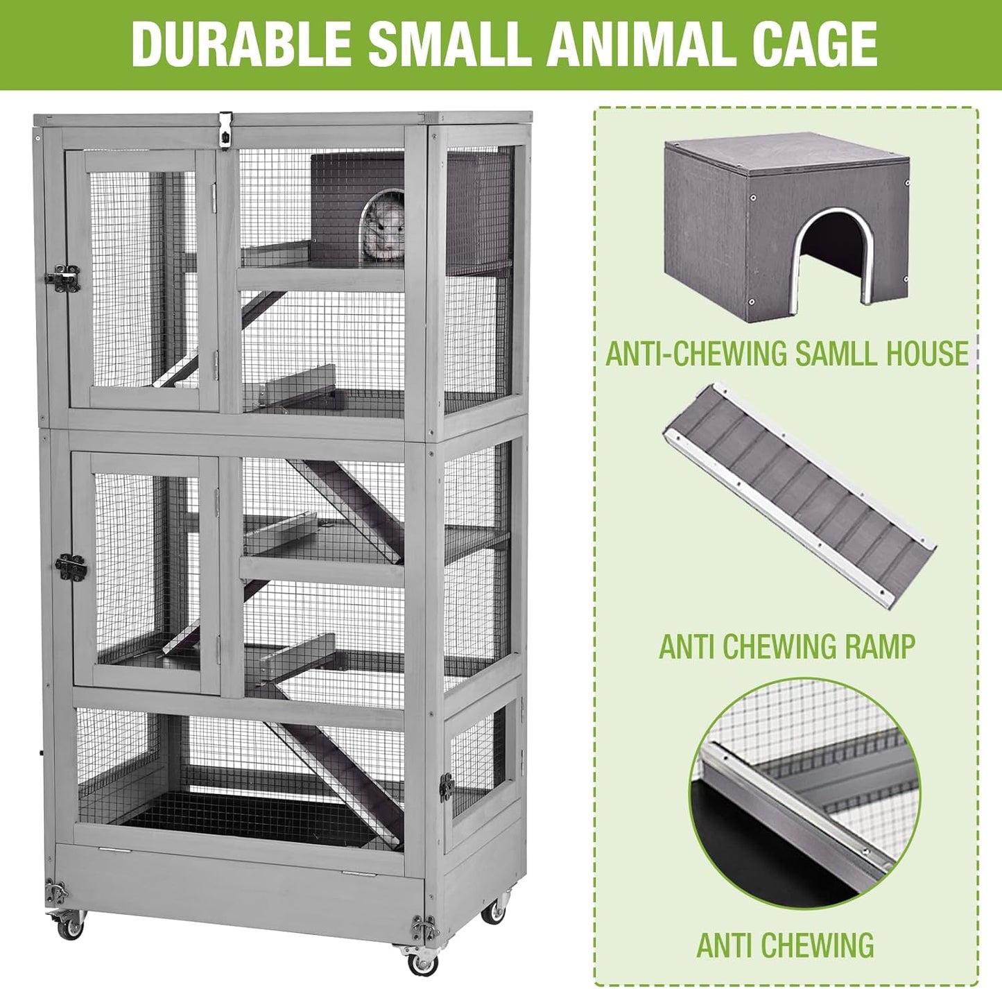 GUTINNEEN Ferret Cage Anti-Chewing Guinea Pig cage with Wheels Chinchilla Cage Metal Frame Small Animal Cage,Lizard,Squirrel Chameleon,Gerbils 5 Levels