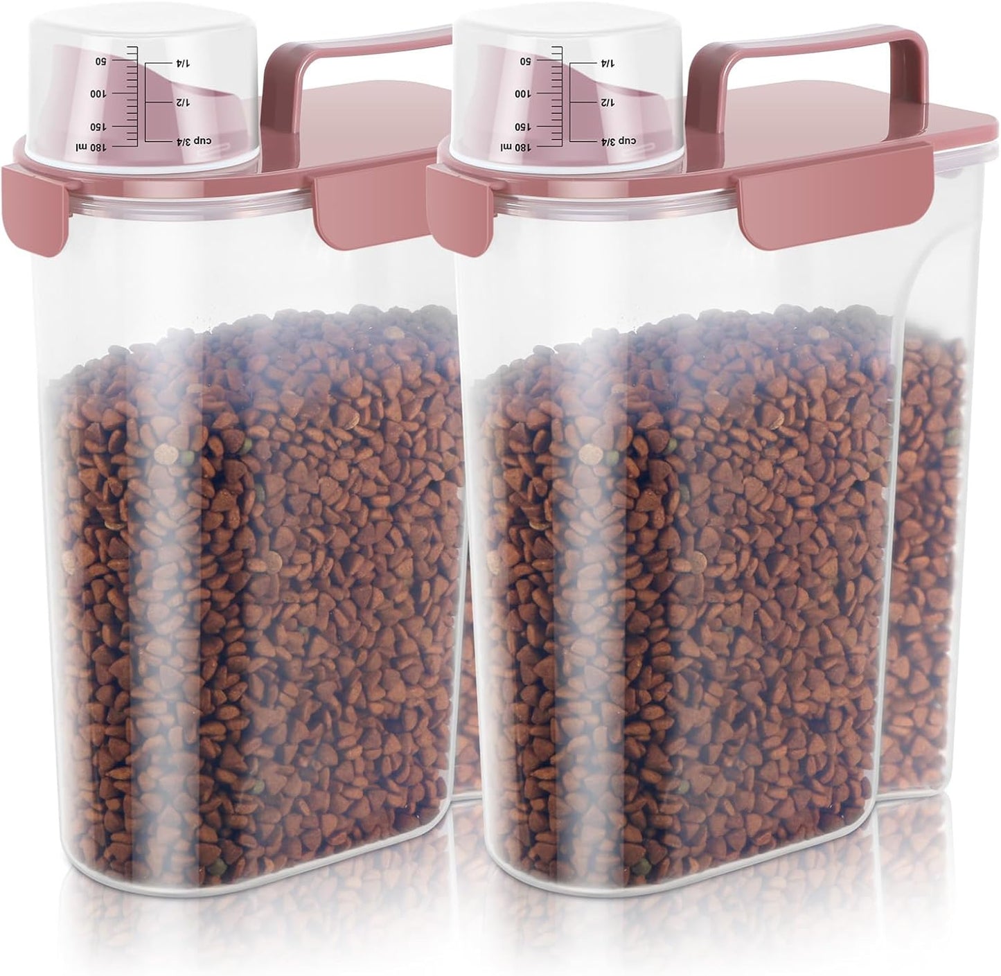 5-7Lbs Cat Dog Storage Container, Portable Pet Food Containers with Upgraded Large Spout and Cup, Small Animal Kibble Dispenser for Bird Seed, Oatmeal, Rice, Flour (2, Pink, 5L)