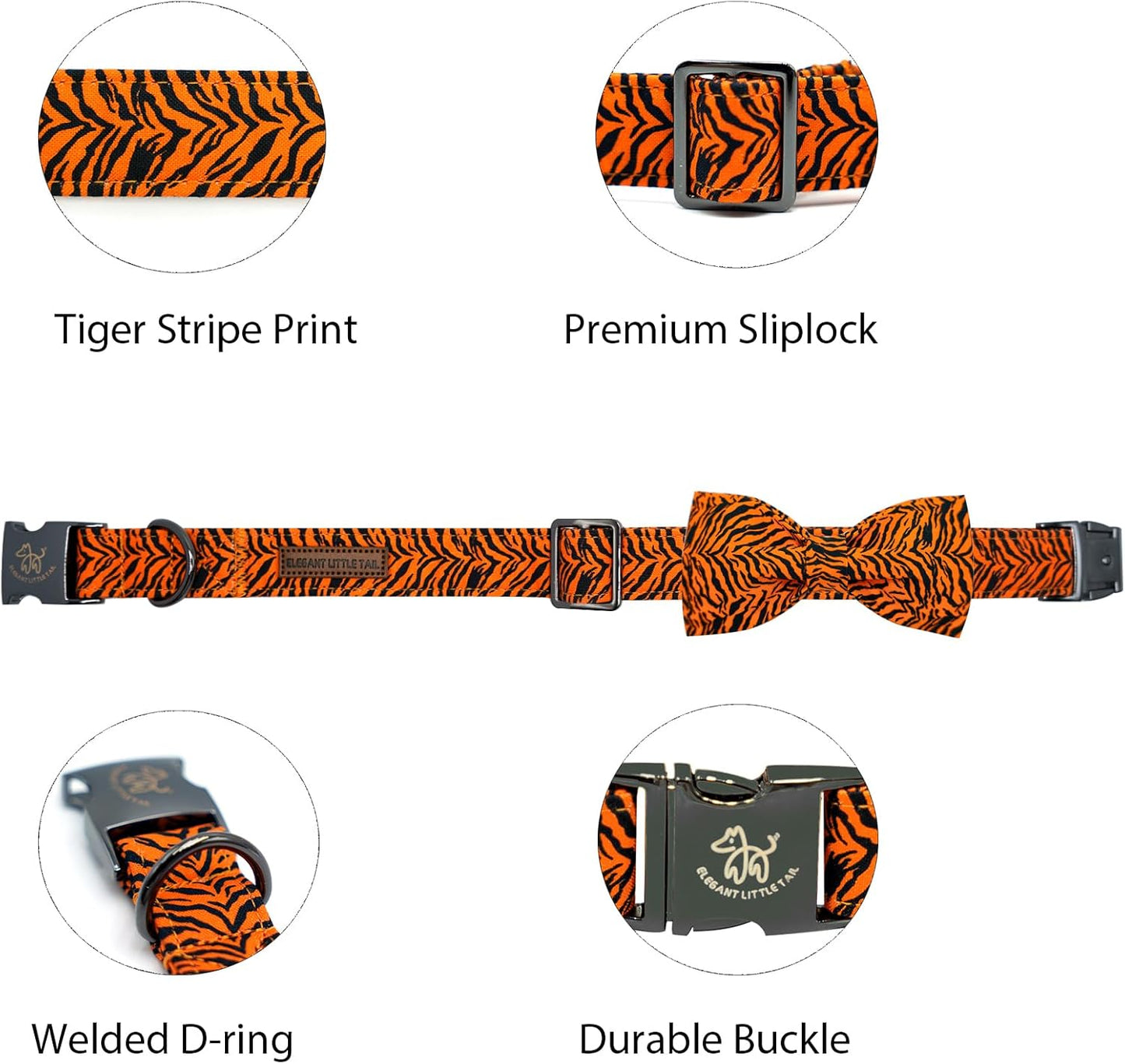 Elegant little tail Dog Collar, Tiger Print Pet Collar Fashion Boy Dog Collars Durable Metal Buckle Dog Collars Cotton Pet Adjustable Dog Collars for Medium Dogs