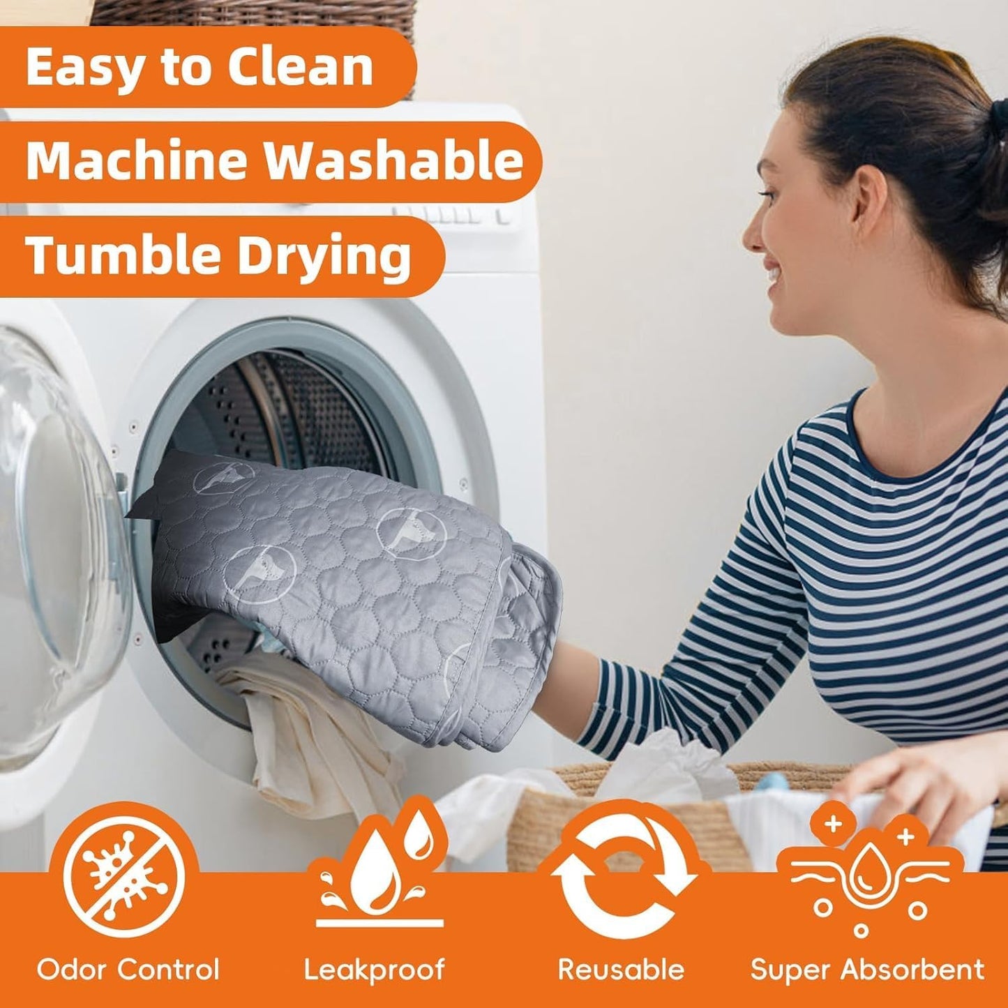 PJYucien Washable Pee Pads for Dogs 2 Pack, 36" x 36" Reusable Pee Pads for Dogs, Leak-Proof Pet Training Pads, Puppy Pads for Non-Slip, Designed for Dog Pen, Whelping Pad, Potty Training (Grey)