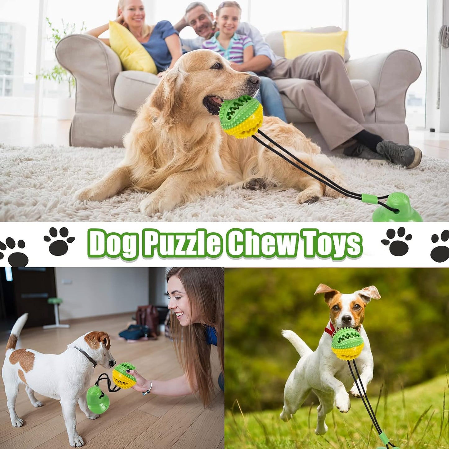 Dog Toys, Dog Chew Toys for Aggressive chewers, Puppy Training Treats Teething Rope Toys for Boredom, Puzzle Treat Food Dispensing Ball for Puppies Teething Small Dogs (Green)