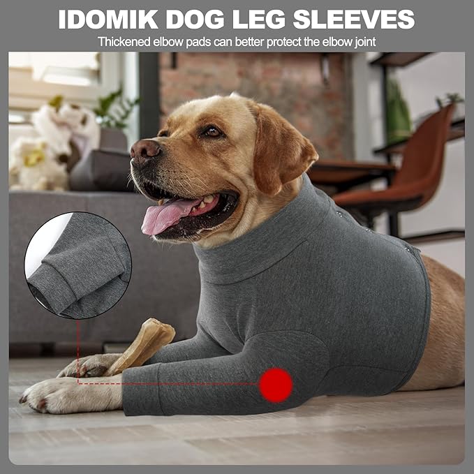 IDOMIK Dog Recovery Suit, Dog Surgery Recovery Suit Front Legs, Comfy Joint Leg Sleeves After Surgery, Elbow Braces Protector for Leg Injuries & Joint Pain, Cone Collar Alternatives,Grey,M