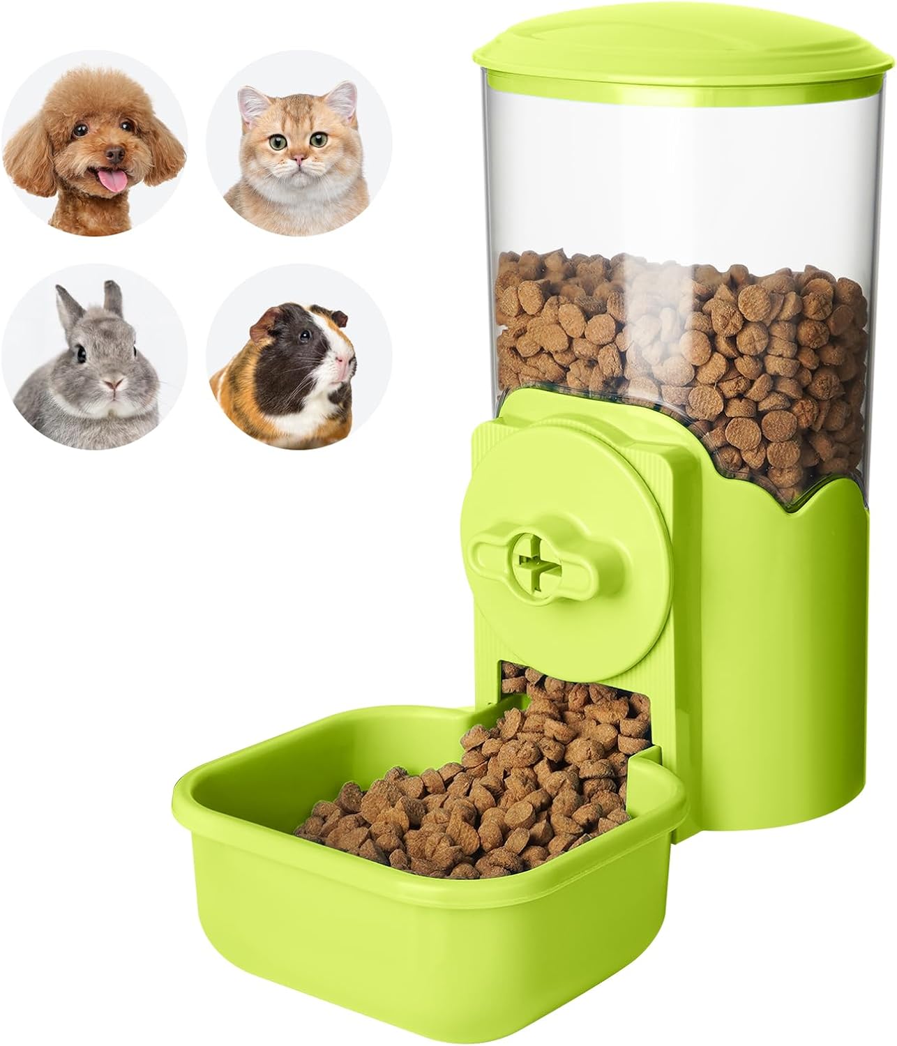 VANNON Small Animal Hanging Automatic Food Dispenser, 35oz Gravity Pet Feeder for Cage, Food Bowl for Rabbit Puppy Cat Ferret Guinea Pig Chinchilla Parrot (Green)