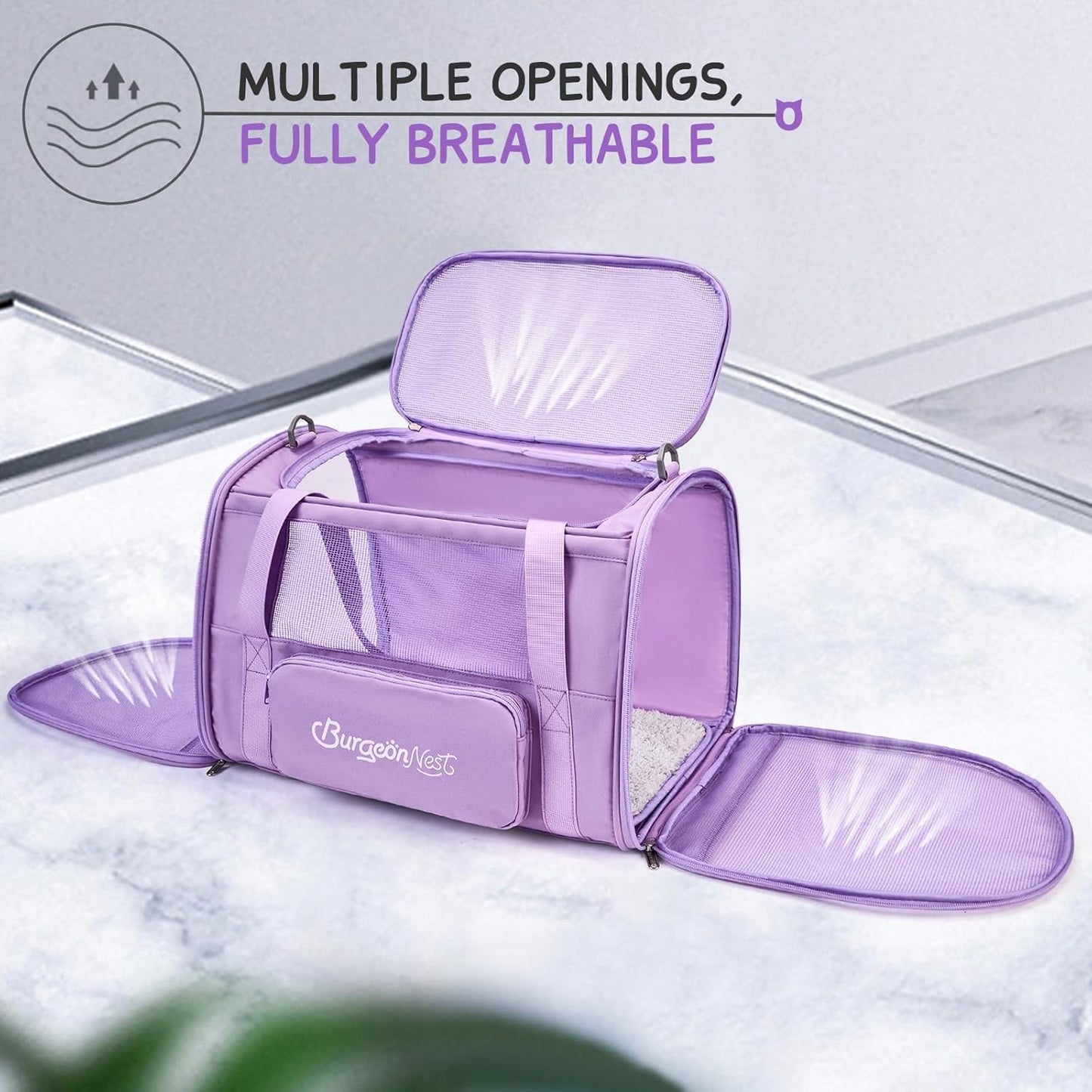 BurgeonNest Cat Dog Carrier, Cat Carriers for Large Medium Cats 20 lbs, Soft Sided Puppy Kitten Pet Carrier Under 25 lbs, Collapsible Travel Cat Carrier with Unique Side Bag (Medium)